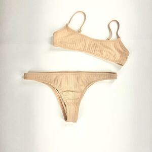 Static swimwear laurel top and Effie cheeky bottom bikini in blush rib S/M